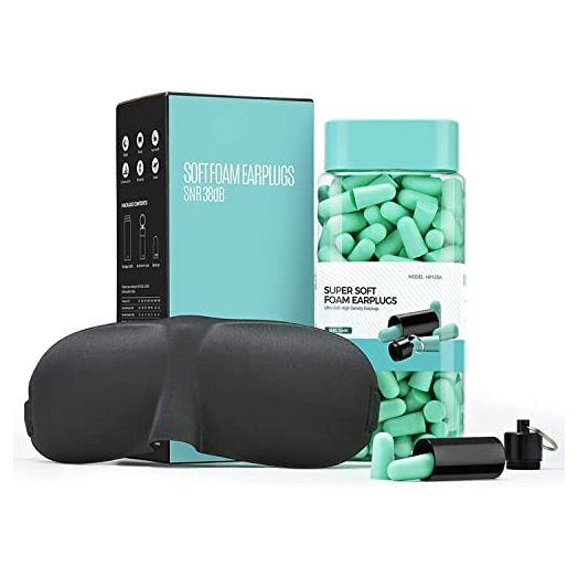 Ear Plugs for Sleeping 100 Pairs, with Eye Mask 38dB SNR Ultra Soft Foam Ear Plugs, Noise Cancelling, Sound Blocking for Sleeping/ Working/ Learning/ Shooting and and All Loud Events