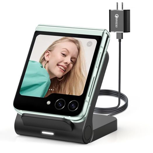 for Samsung Galaxy Z-Flip Wireless Charger: Galaxy Z Flip 5/4/3 Wireless Charging Stand, 15W Fast Wireless Charger for Galaxy Z Flip5/Z Flip4/Z Flip3, Razr+(At 5W)Non-Fold(QC3.0 Adapter Included)Black