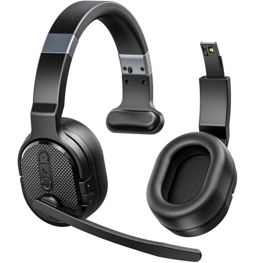 Trucker Bluetooth Headset, Wireless Headsets with Noise Cancelling Microphone, 40+Hrs HD Talktime Bluetooth Headphones with Detachable Earpad/Single+Dual Mode for Office/Driving/Home