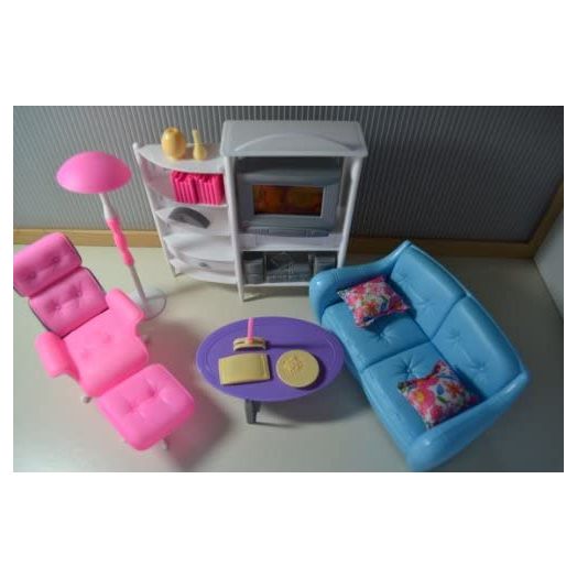 Dollhouse Furniture for Barbie dolls - Entertainment Room Tv Ottoman Cd Shelf