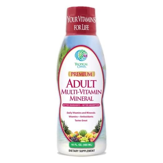 Tropical Oasis Adult Liquid Multivitamin -Liquid Multi-Vitamin and Mineral Supplement with 125 Total Nutrients Including; 85 Vitamins & Minerals, 23 Amino Acids, and 18 Herbs - 16 fl oz, 32 serv