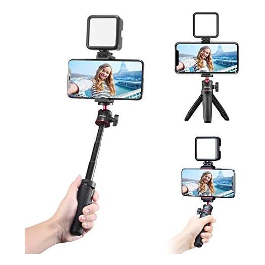 ULANZI Smartphone Vlogging Kit with Adjustable Handle Grip, Mini Tripod, Dimmable LED Light - YouTube, TIK Tok, Vlogging Equipment for iPhone/Android Smartphone Video Kit (ST-02S)