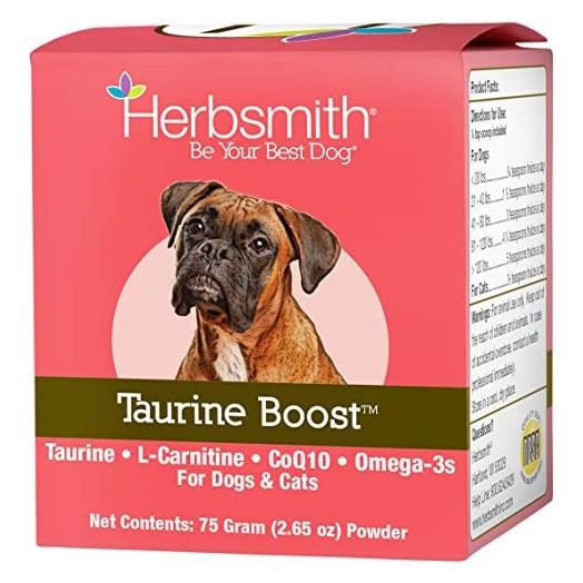Herbsmith Taurine Boost - Cardiac and Heart Support for Dogs and Cats - Taurine Supplement for Dog and Cat Heart Health – with CoQ10, Taurine and L-Carnitine for Dogs - 75g