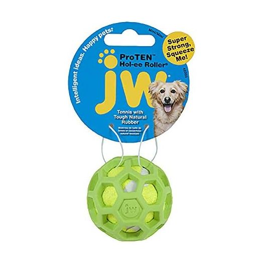 JW Pet Proten Hol-ee Roller Dog Chew Puzzle, Small, Lime Green Tennis Ball With Assorted Colors (Green, Red, Blue), 42204