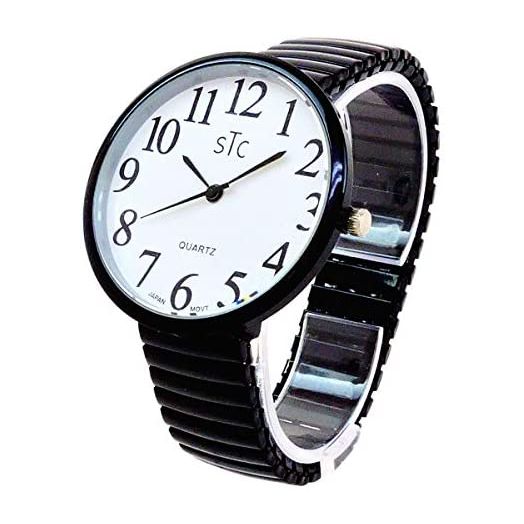 STC Black Super Large Face Stretch Band Easy to Read Watch