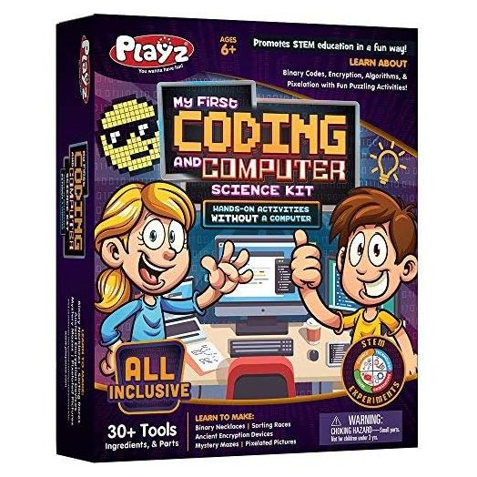 Playz My First Coding & Computer Science Kit - Learn About Binary Codes, Encryption, Algorithms & Pixelation Through Fun Puzzling Activities Without Using a Computer for Boys, Girls, Teenagers, Kids