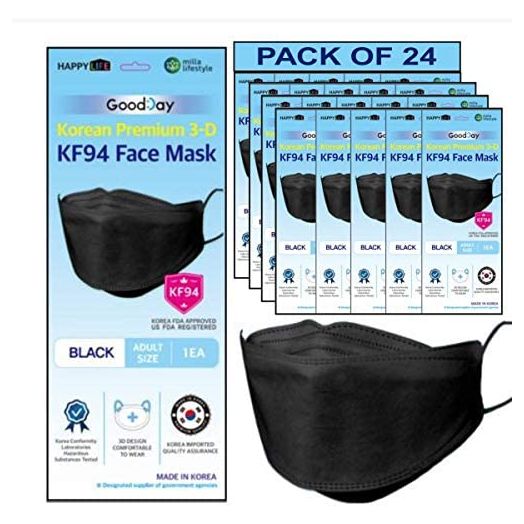 [Happy Life] Premium 3D Black KF94 Face Mask, Good Day, Individual Pack Made in Korea (24)