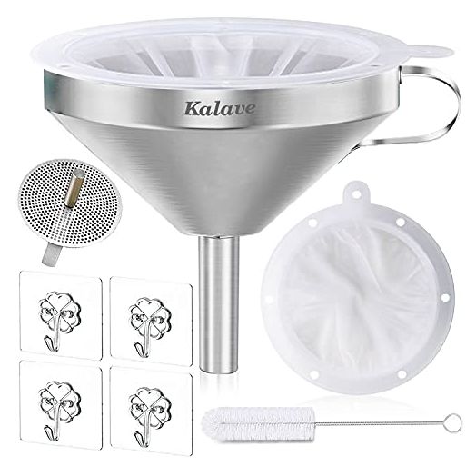 vorpower KALAVE Premium Stainless Steel Funnel, 5 Inch Food Grade Kitchen Funnels with 200 Mesh Food Filter Strainer, Metal Funnel for Filling Bottles, Food Funnel for Oils, Juice, Wine, Coffee, Milk