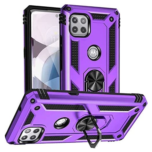 Military Grade Drop Impact for Moto One 5G Ace Case Motorola One 5G Ace G 5G Case 360 Metal Rotating Ring Kickstand Holder Armor Heavy Duty Shockproof Case for One 5G Ace Phone Case (Purple)