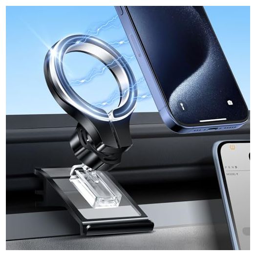 pop-tech for Tesla Model Y Phone Mount: with MagSafe Dashboard Vent Holder for Tesla Model Y Accessories 2024 - Dash Car Cell Mount for iPhone Samsung Smartphone All Series with Magnetic Ring