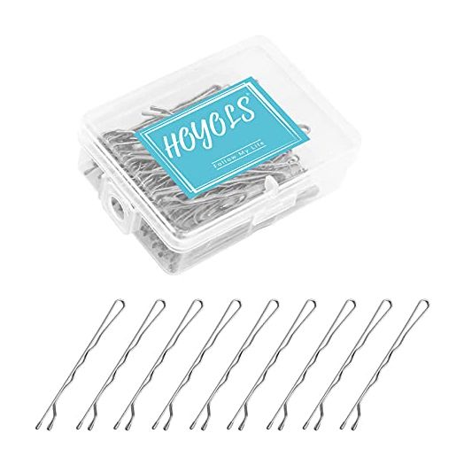 Hoyols Hair Pins Silver, Crimped Grip Bobby Pin, Secure Hold Wavy Slide Proof Hair Styling Pins Holder