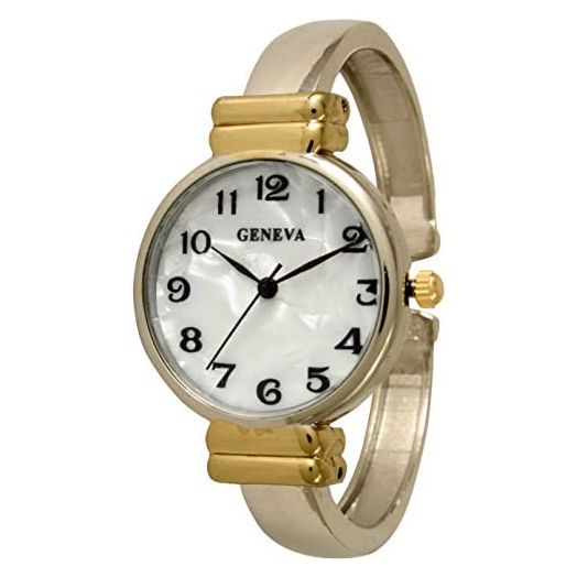Geneva Metal Bangle Watch Classic Easy Read (Shinny Two Tone)