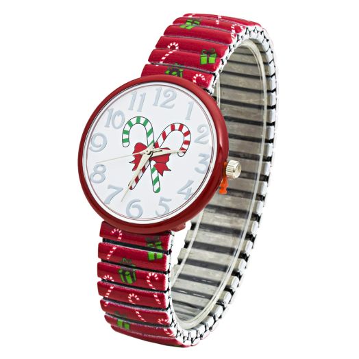 Christmas Stretch Watch with Special Design on Band (Christmas Candy Red)