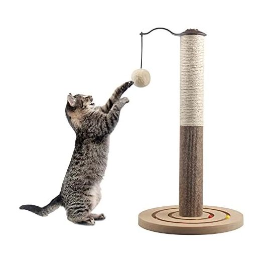 YMINA Cat Scratching Post for Indoor Cat Kitten Claw Scratcher with Sisal Rope Cat Activity Scratcher with Hanging Ball and Tracking Interactive(Brown)