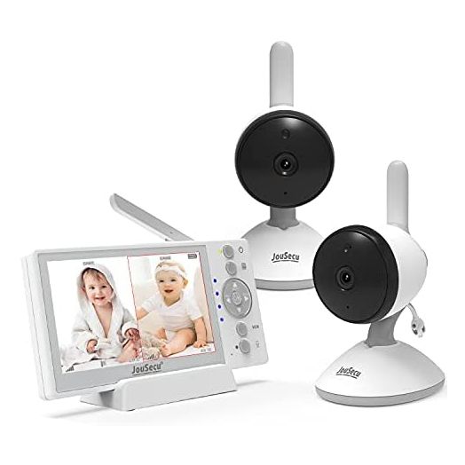 Baby Monitor with 2 Cameras, JouSecu Video Baby Monitor, 4.3 Inches LCD Split Screen, 1000ft Range Rechargeable Battery, with 2 Way Audio ,Temperature Detection ,Baby Crying Detection ,Night Vision