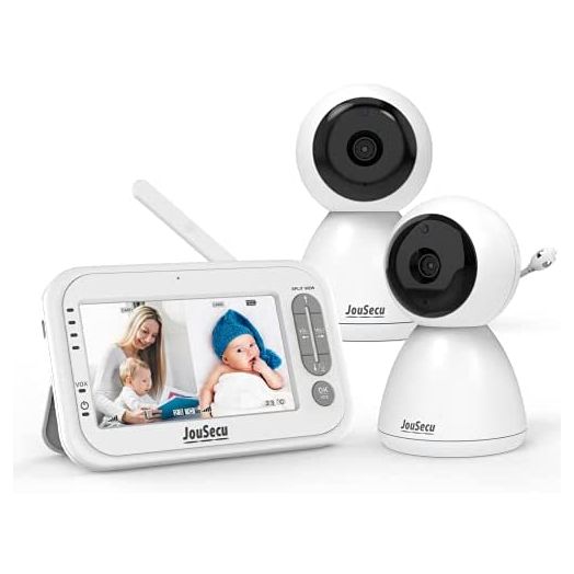 Baby Monitor with 2 Camera and Audio 4.3 Inches LCD Split Screen 1000ft Range Rechargeable Battery 2-Way Audio Baby Crying Detection Night Vision Temperature Detection
