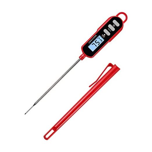 Lonicera Waterproof Digital Food Thermometer for Liquid, Water, Candle, Instant Read Probe for Internal Temperature of Cooking, with Backlit and Magnet for Meat, BBQ, Candy (Red)