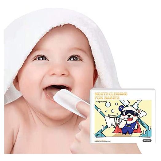 Tongueclear Baby Dry Wipes | Tooth and Gum Wipes | Baby Tongue Cleaner | Stage 1 Birth to First Teeth | 0-36 Months | 60 Count