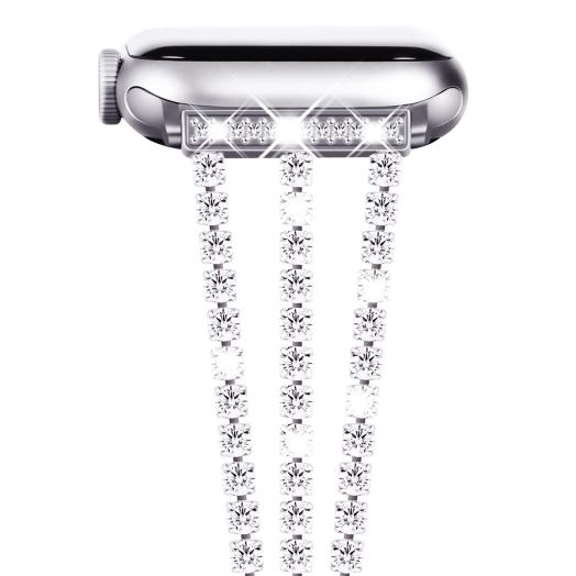 NewWays Compatible for Apple Watch Band Series 9 8 Series 7 41mm 40mm SE Series 6 5 4 3 38mm, Sparkling Bling Diamonds Bracelet for iWatch Band Womens, Silver