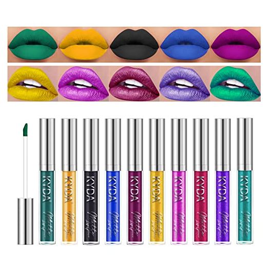 KYDA 10 Colors Lip Gloss Set, Matte Velvet & Glitter Metallic Lipstick - SET B