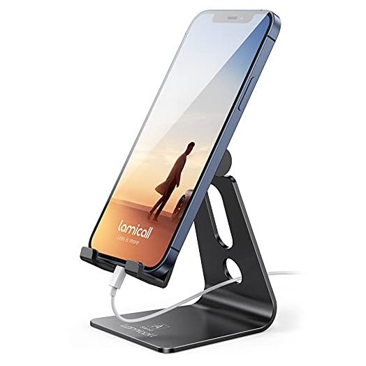 Lamicall Adjustable Cell Phone Stand, Desk Phone Holder, Cradle, Dock, Compatible with iPhone 15, 14, Plus, Pro, Pro Max, 13 12 X XS,4-8" Phones, Office Accessories, All Android Smartphone, Black