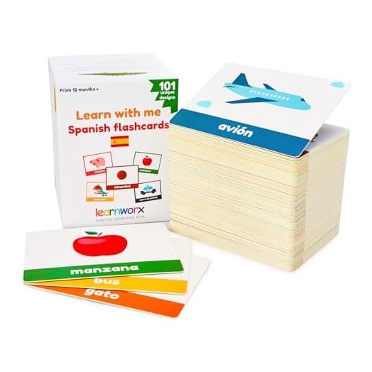Spanish Flash Cards for Kids & Toddlers - 101 Cards - 202 Sides - Learn with Me - Objects, Numbers & Play Games - Great Value, Fun Learning and Educational Flashcards