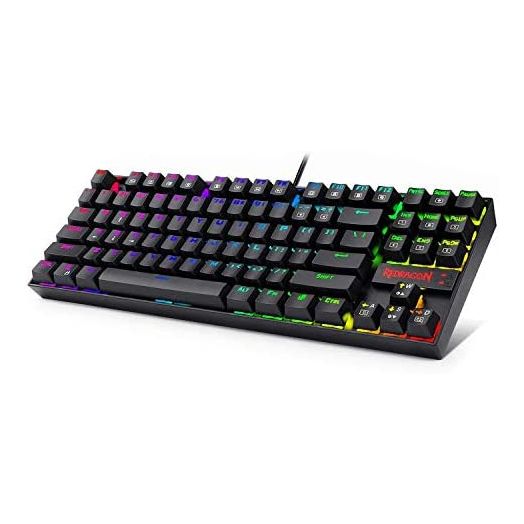 Redragon K552 Mechanical Gaming Keyboard RGB LED Backlit Wired with Anti-Dust Proof Switches for Windows PC (Black, 87 Key Blue Switches)