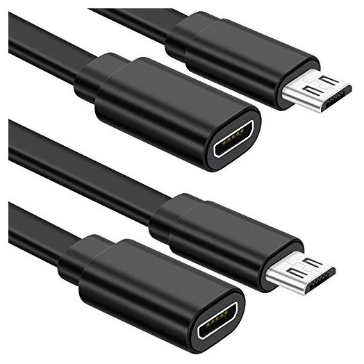 Sumind 2 Pack Micro USB Extension Cable 10 ft/ 3 Meters Male to Female Extender Cord Compatible with Wireless Security Camera Flat Power Cable, Cable Clips Included (Black)