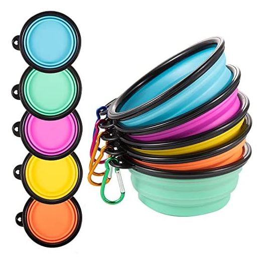 Collapsible Dog Bowls, Travel Dog Cat Water Bowl Portable Foldable Food Dishes with Carabiner Clip for Traveling, Hiking, Walking (Pack of 5)