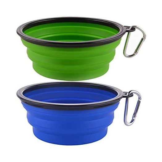 Guardians Large Collapsible Dog Bowls, 34oz Travel Water Food Bowls Portable Foldable Collapse Dishes with Carabiner Clip, 2 Pack (Green+Blue)