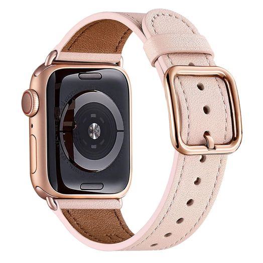 MNBVCXZ Compatible with Apple Watch Band 38mm 40mm 41mm 42mm 44mm 45mm 49mm Women Men Girls Boys Genuine Leather Replacement Strap for iWatch Series 9 8 7 6 5 4 3 2 1 Ultra SE (Pink Sand/Rose gold)