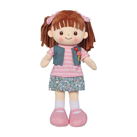 Linzy Toys, 16" Little Sweet Hearts Interactive Soft Plush RAG Doll, Embroidered FACE & Removable Clothes, Educational Doll, Muñecas de trapo para niña, First Doll for Kids (90958) , Floral