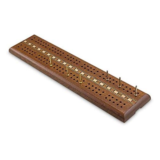 STERLING Games Wooden Cribbage 12 inch Double Track Cribbage Board with Rich Italian Inlaid 2 Players