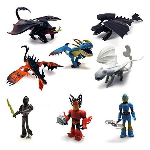 Toysvill Dragons & Vikings Action Figures | Model Light Fury/Night Fury (Toothless) | Set of 8 Pcs