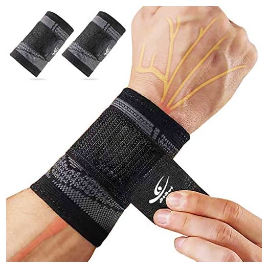 HiRui Wrist Brace Wrist Wraps Compression Wrist Strap, Wrist Support for Work Fitness Weightlifting Sprains Tendonitis, Carpal Tunnel Arthritis, Pain Relief, Adjustable Wristbands 2 PACK (Black, M)