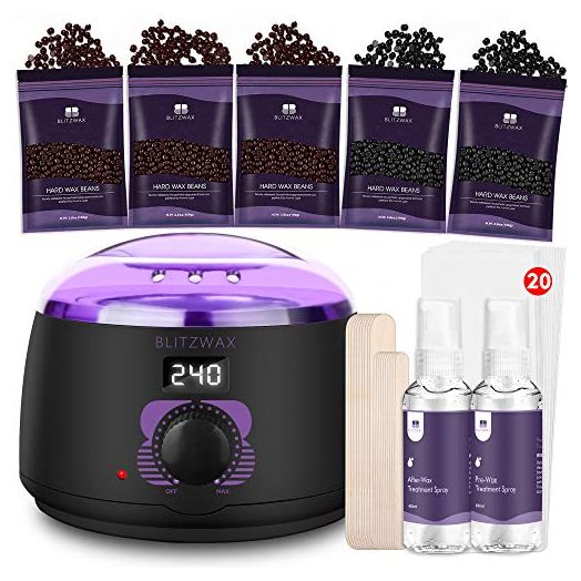 BLITZWAX Waxing Kit, Digital Wax Warmer with 50 Wax Accessories, 17.5oz Wax Beans