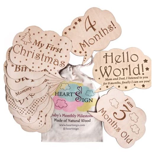 Heart's Sign 24 Designs Baby Milestone Cards - Hello World Newborn Sign | Weekly & Occassions Wooden Milestone Discs | Baby Monthly Milestone Wood Discs | Newborn Gift Set