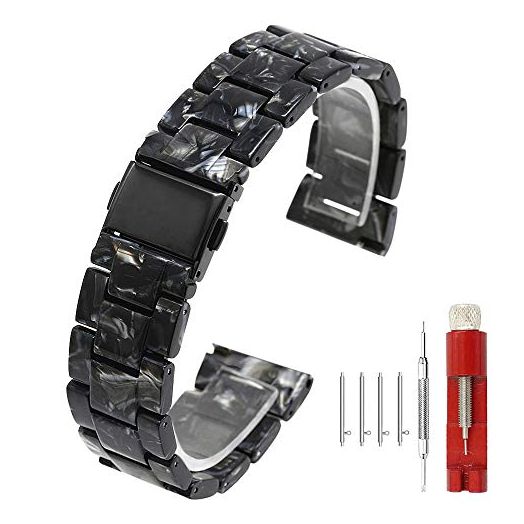Kai Tian Lightweight Resin Watch Bands for Women Men Quick Release 20mm Watch Band with Stainless Steel Buckle Removable Links Replacement Wristband Agate Black