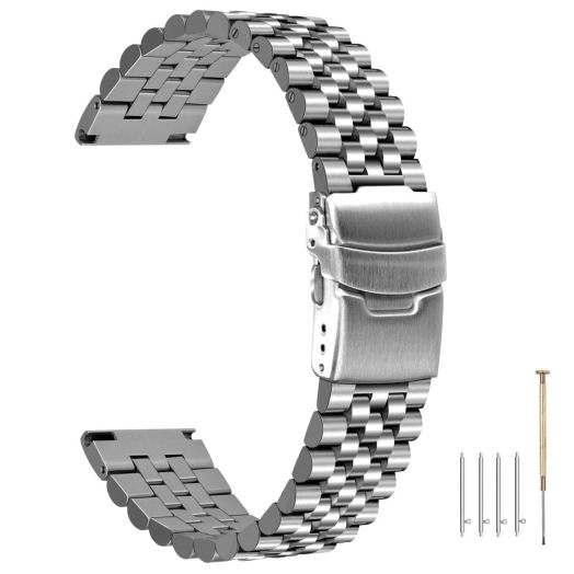 Kai Tian Slim 22mm Silver Quick Release Metal Watch Band for Men Women Super 3D Beads Engineer Watch Bracelet Screw Fixed Links Tapered Straps
