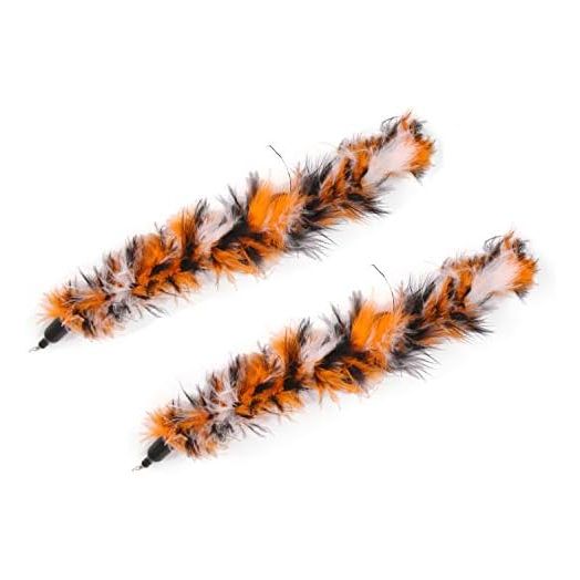 2 Pcs Cat Toys Interactive Refill Replacement Feather Pack Furry Tail Butterfly Dragonfly Fish Mouse Caterpillar Worm Birds Feathers for Kitten Cats CT15-11 Yellow Long Feather