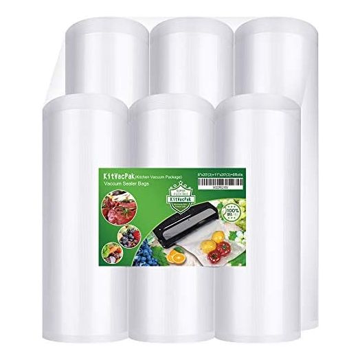 KitVacPak 6 Pack 8"x20'(3Rolls) and11"x20' (3Rolls) Vacuum Sealer Bags Rolls with BPA Free and Heavy Duty,Commercial Grade Vacuum Seal Freezer Bags Rolls Compatible with Any Type Vacuum Sealer