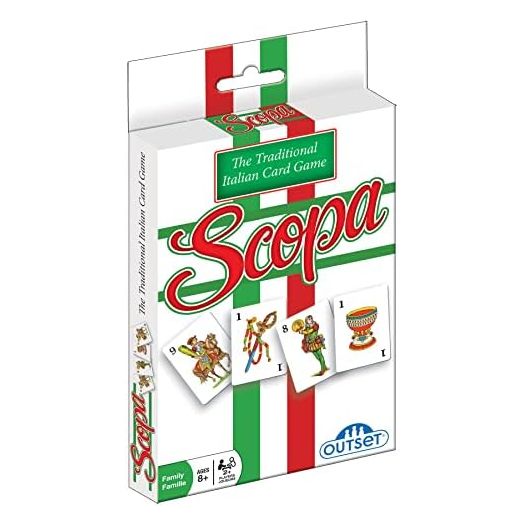 Outset Media Scopa - The Traditional Italian Card Game - 3 Games in 1 - Single Deck Travel Sized for 2 or More Players Ages 8 and up