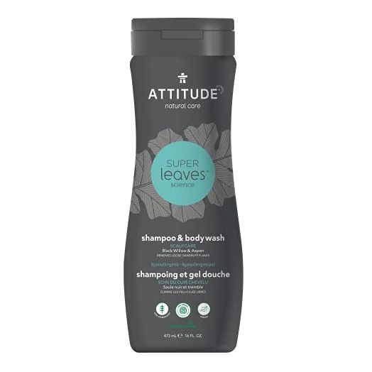 ATTITUDE Super Leaves, Hypoallergenic 2 in 1 Shampoo & Body Wash, Black Willow & Aspen, 16 Fl Oz (11005)