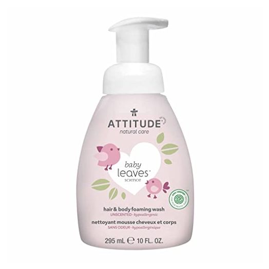 ATTITUDE 2-in-1 Natural Hair and Body Foaming Wash for Baby, EWG Verified Shampoo, Hypoallergenic Bath Soap, Fragrance-Free, 8.4 Fl. Oz.