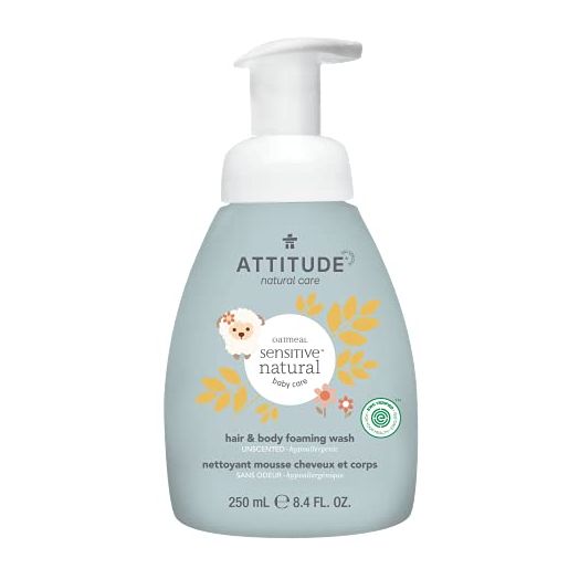 ATTITUDE 2-in-1 Natural Hair and Body Foaming Wash Baby, Fragrance Free, 8.4 Fluid Ounce (ATT-60660)