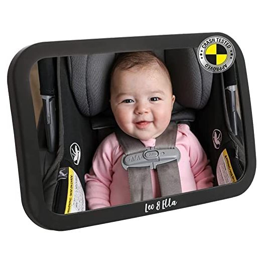 Leo and Ella Baby Car Mirror Safety First, Certified Crash Tested for Rear Facing Baby Car Seat Shatterproof Mirror with Adjustable Safety Mount Crystal Clear View of Newborn