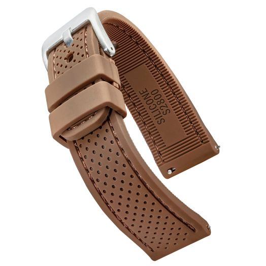 ALPINE Premium quality sporty silicone waterproof watch band with quick release - Soft rubber watch Strap- Brown - 22mm (S2800-2-20)