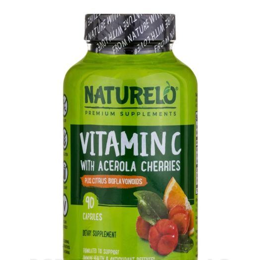 NATURELO Premium Supplements Vitamin C with Organic Acerola Cherries Plus Citrus Bioflavonoids - 90 Capsules