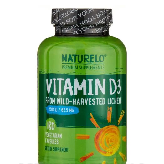NATURELO Premium Supplements Vitamin D3 2500 IU - 180 Vegetarian Capsules