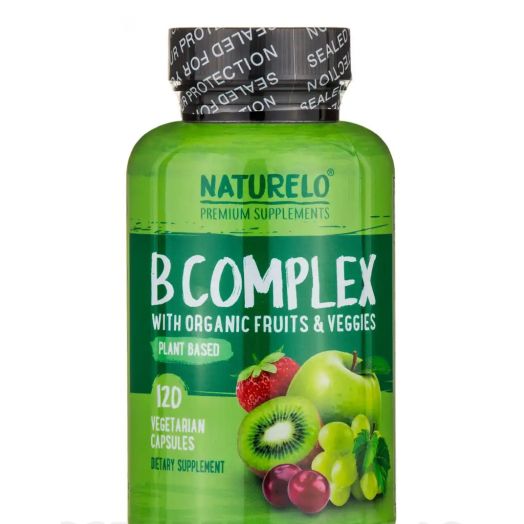 NATURELO Premium Supplements B-Complex with Organic Fruits & Veggies - 120 Vegetarian Capsules